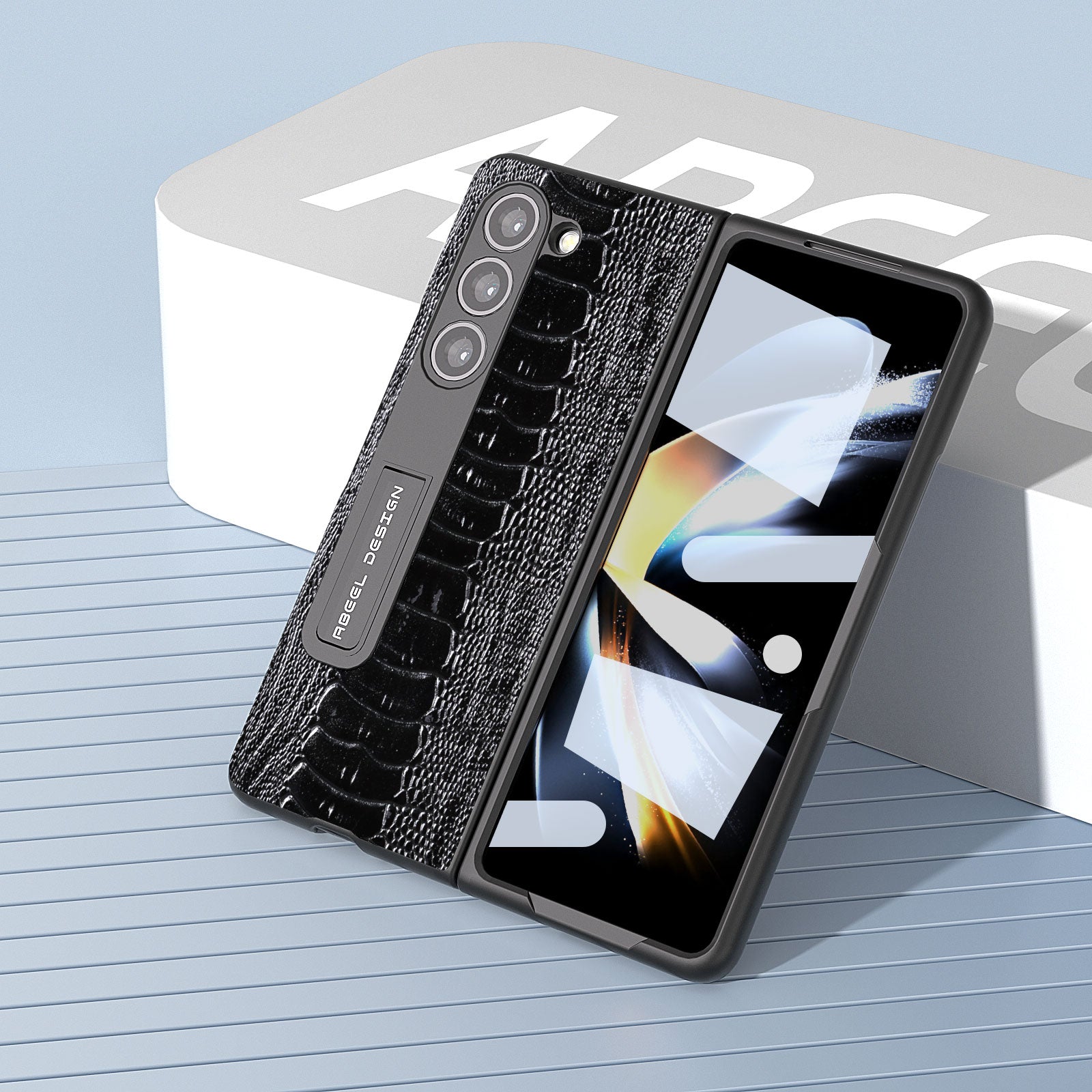 ABEEL For Samsung Galaxy Z Fold5 5G Genuine Cow Leather PC Phone Case Crocodile Texture Kickstand Protective Cover with Front Screen Film ABEEL For Samsung Galaxy Z Fold5 5G Genuine Cow Leather PC Phone Case Crocodile Texture Kickstand Protective Cover with Front Screen Film